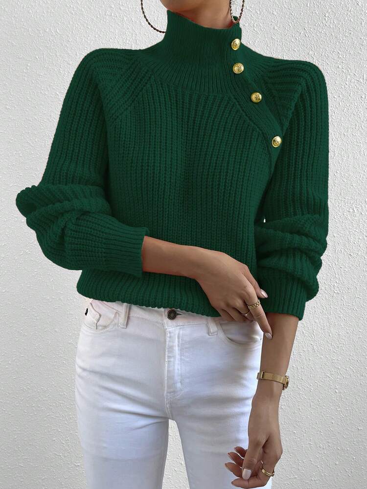 Women's Stand Collar Raglan Sleeve Pullover Sweater,Long Sleeve Tops Knit Pullover Fall Winter Sweater