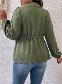 SHEIN LUNE 女式大碼純色尖領外套 - 軍綠色 - 查看 2