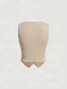 SHEIN MOD 紐扣水鑽裝飾毛衣背心 - 杏色 - 查看 2