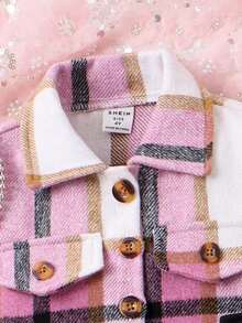 SHEIN Nhỏ bé Cô gái Kẻ sọc Áo khoác Và Lưới Hem Đầm Bộ - Hồng - Xem 6