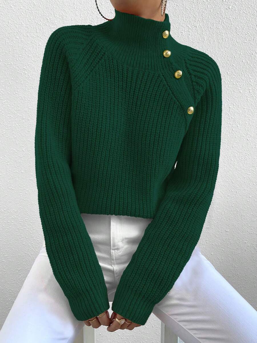 Selianne 女式立领插肩袖套头毛衣，长袖上衣 - 綠色 - 查看 1
