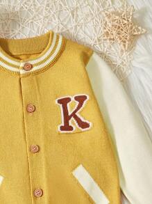 Chaqueta De Punto Impresa Con Cartas Y Dibujos Animados Para Niños Pequeños - Amarillo - Ver 5