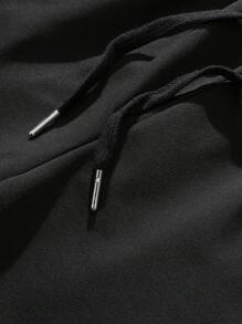 Manfinity Homme 男士休闲字母印花短袖T恤和短裤套装，外出运动服，男友礼物 - 黑色 - 查看 3