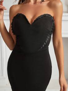 SHEIN Belle Frill Trim Tube Bodycon Dress - Black - View 5