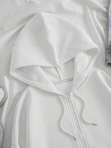 SHEIN EZwear Quý cô Dài In Áo nỉ - trắng - Xem 6