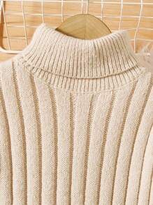 SHEIN 青少女高領下垂肩毛衣與針織長褲套裝 - 杏色 - 查看 5