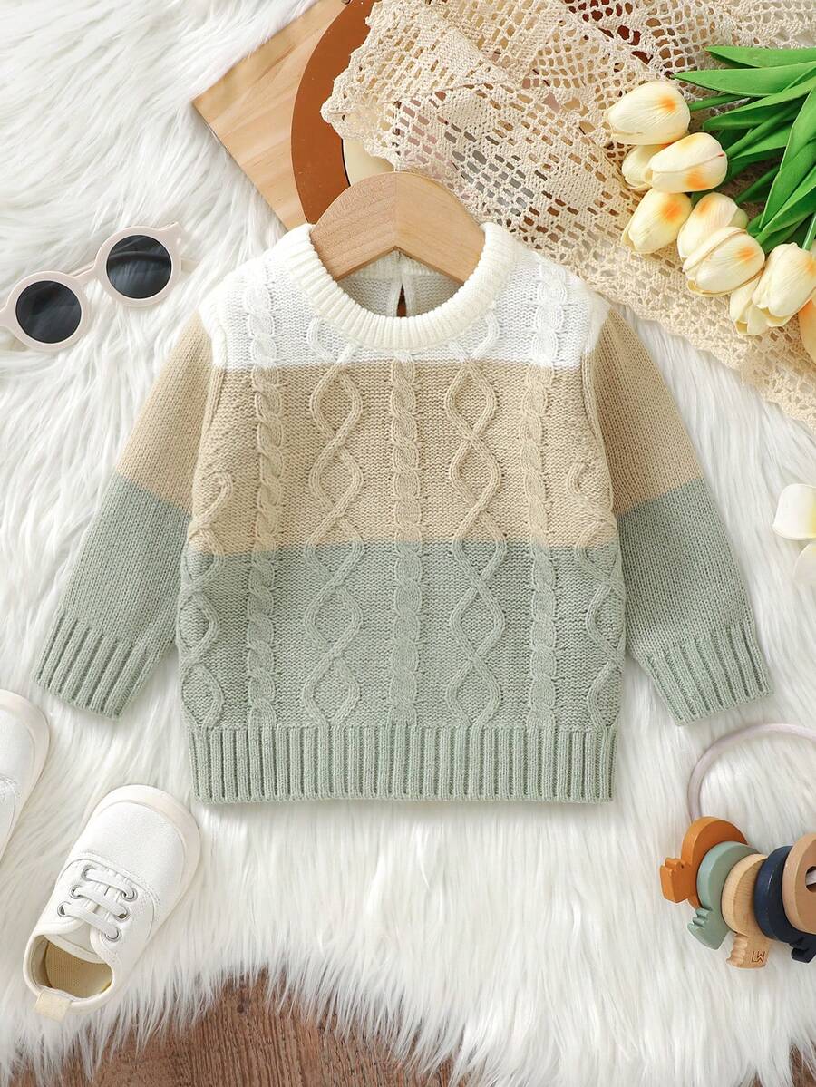 SHEIN Em bé Con trai Tương phản Màu sắc Áo len - màu xanh lá - Xem 1