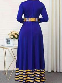 大碼女士長袖連衣裙,設有口袋 - 藍色 - 查看 2