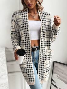 SHEIN Essnce Women's Houndstooth Double Pocket Cardigan - Multicolor - View 6