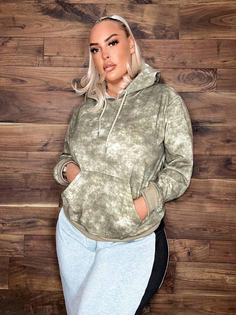 SHEIN SXY Plus Size Tie-Dye Sweatshirt With Drawstring - Apricot - View 1