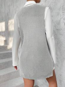 SHEIN Essnce Chaleco de mujeres unicolor tejido - Gris - Ver 2