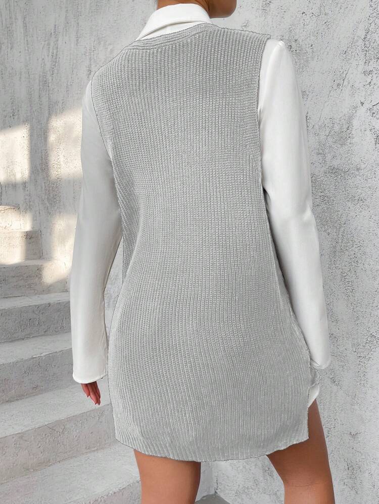 SHEIN Essnce Women's Solid Color Knitted Vest - Grey - View 2