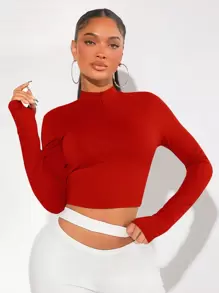 SHEIN SXY Của phụ nữ Quần skinny Áo thun Với Lỗ ngón tay cái - Đỏ - Xem 1