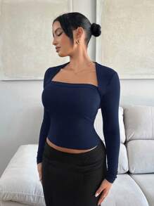 SHEIN SXY 女士anna皇后領t恤 - 藏蓝色 - 查看 5