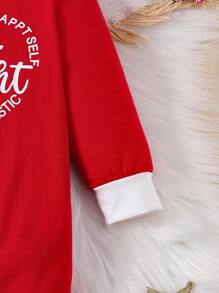 Đứa bé trai Đồ họa Chữ cái Viền tương phản Áo liền quần & Mũ - Nhiều màu - Xem 7