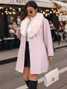 SHEIN Clasi Kích thước lớn Của phụ nữ Len Áo khoác Với Vòng cổ , Thắt lưng , Mùa Đông - Bụi hồng - Xem 6