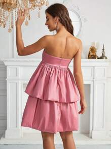 SHEIN Belle Solid Color Strapless Bubble Dress Cocktail Dress - Pink - View 4