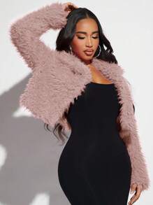 SHEIN SXY Abrigo Tipo Cárdigan De Color Liso Para Mujer - Rosa vieja - Ver 5