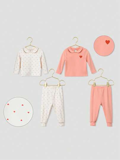Baby Girls' Round Neck Top & Long Pants 2 Sets Outfit