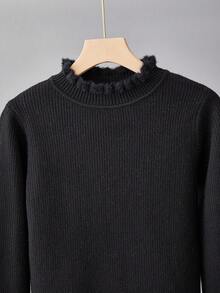 SHEIN Tween Girls Turtleneck Thermal Lined Sweater - Black - View 3