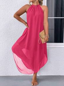 SHEIN Clasi Đầm Maxi Cổ Halter Màu Hồng Cỡ Lớn Thời Trang Cho Nữ - Màu Hồng Tươi - Xem 6