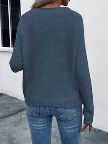 SHEIN LUNE Cổ chữ V 3D Trang trí Hoa Tay Raglan Áo len - Màu xanh hải quân - Xem 2