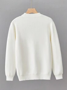 Boys' Embroidered Thermal Lined Pullover Sweater With Letter Design, Winter - White - View 2