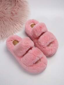 Dép xỏ ngón đế dày màu hạt dẻ nâng cao mới cho nữ, dép xỏ ngón hở mũi thoải mái, dép xỏ ngón hình chữ thập, họa tiết da báo, trang phục ngoài trời thời trang - Màu Hồng  Dưa hấu - Xem 4