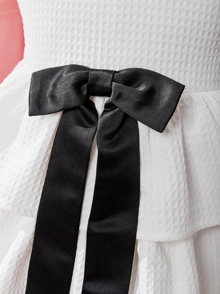 Baby Girls' Sleeveless Bowknot Layered Dress With Headband, Summer