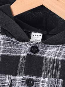 SHEIN 2入組幼兒男童格紋帽衫長袖運動褲套裝,適用於秋冬季
