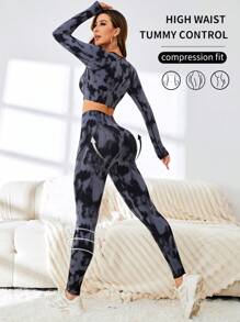 Easithlete Tie Dye Seamless Sports Set - Black - View 2