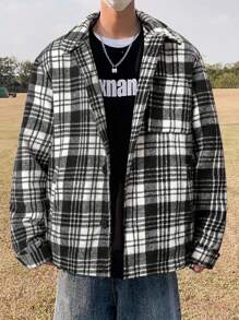 Manfinity Homme Loose-Fit Men's Plaid Printed Coat Without T-Shirt - Black and White - View 1