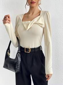 SHEIN Essnce 女士蝴蝶結裝飾泡泡袖t恤