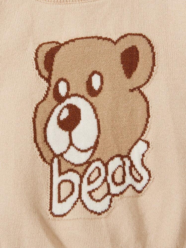 Baby Boys' Cartoon Bear Pattern Plaid Long Sleeve Sweater