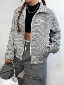 SHEIN EZwear Space Dye Drop Shoulder Zip Up Jacket - Multicolor - View 3