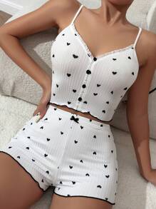 Women's White Cami Top And Shorts Pajama Set - White - View 5