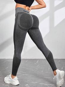 Yoga High Street Đồ họa Chữ cái Thắt lưng băng rộng Quần Xà cạp thể thao - Xám - Xem 1