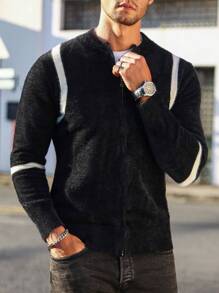 Manfinity Homme Men's Colorblocked Zipper Cardigan - Black - View 4