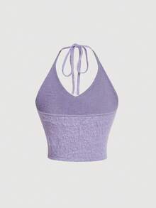 SHEIN MOD Women's Bowknot Decorated Halter Neck Tank Top - Mauve Purple - View 2