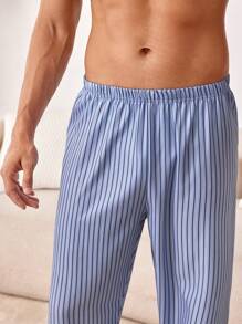 Pantalones De Rayas De Salón Para Hombres - Celeste - Ver 6