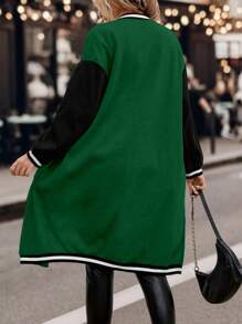 SHEIN LUNE Hơn Thư được vá Sọc trang trí Thả vai Áo khoác Đại học - Nhiều màu - Xem 2