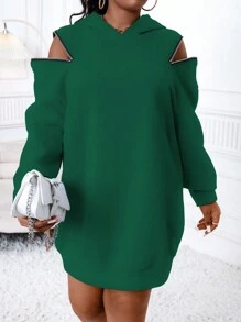 Maweii Plus Size Women'S Cold Shoulder Sweatshirt - Dark Green - View 6