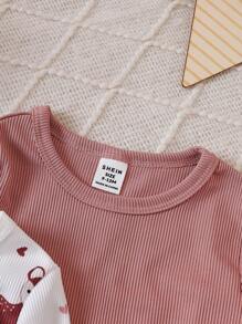 Baby Girls' Cartoon Deer Pattern Snug Fit Homewear Set - Pink - View 3