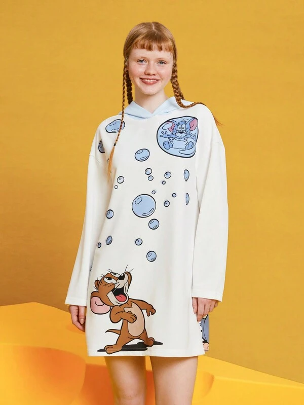 TOM & JERRY X SHEIN フード付きカートゥーン ワンピース 