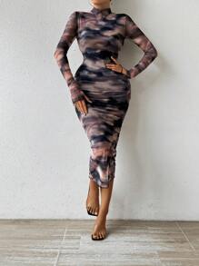 Chiquease 扎染立领长裙女装 - 黑與白 - 查看 5