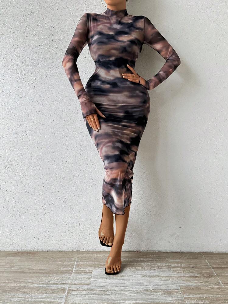 Chiquease 扎染立领长裙女装 - 黑與白 - 查看 5