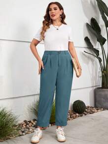 SHEIN LUNE Plus Size Solid Color Pleated Pants