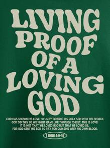 SHEIN EZwear Của phụ nữ Màu xanh lá áo có mũ In Áo nỉ - Màu xanh lá cây đậm - Xem 3