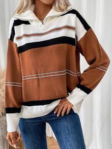 EMERY ROSE 女士對比色翻領毛衣 - 彩色 - 查看 3