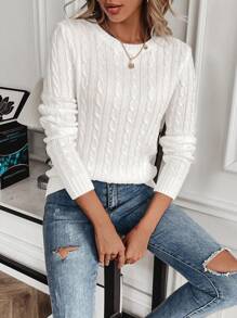 Calvaya Solid Color Twisted Pattern Sweater,Long Sleeve Tops Knit Pullover Fall Winter Outfit